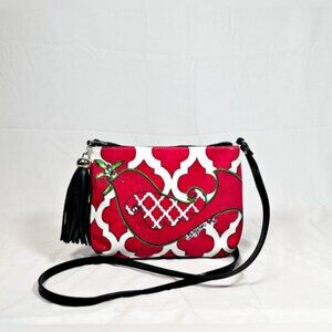 Brighton Love Dove Canvas Tassel Red Bird Holiday Crossbody Bag